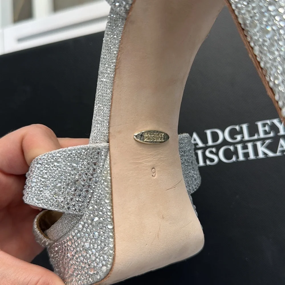 Badgley Mischka Silver Crystal Platform Sandals